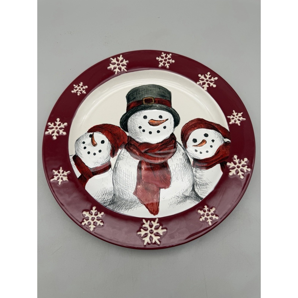 St Nicholas Square Yuletide Snowman Embossed Dinner/Serving Plate Round 10.5"